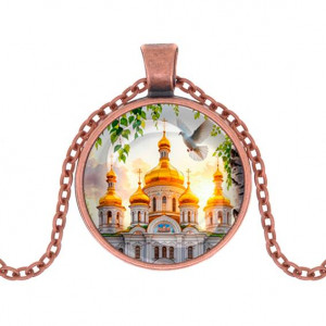 C1160030 Кулон, цвет медь, с цепочкой, Храм и березы