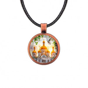 C1160031 Кулон, цвет медь, со шнурком, Храм и березы