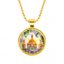 C1160032 Кулон, цвет золото, с цепочкой, Храм и березы