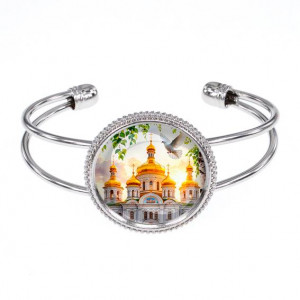 C1160034 Браслет металлический, цвет серебро, Храм и березы