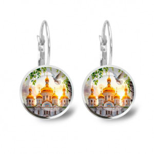 C1160038 Серьги металлические, Храм и березы