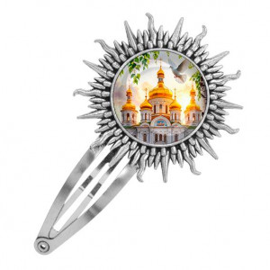 C1160045 Заколка металлическая, цвет серебро, Храм и березы