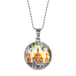 C1160053 Кулон, цвет серебро, с цепочкой, Храм и березы
