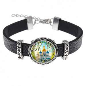 C1161011 Кожаный браслет, Храм и вербы