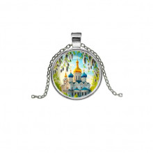 C1161026 Кулон, цвет серебро, с цепочкой, Храм и вербы