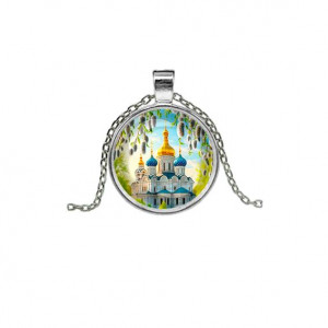 C1161026 Кулон, цвет серебро, с цепочкой, Храм и вербы
