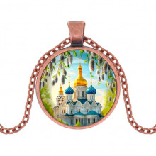 C1161030 Кулон, цвет медь, с цепочкой, Храм и вербы