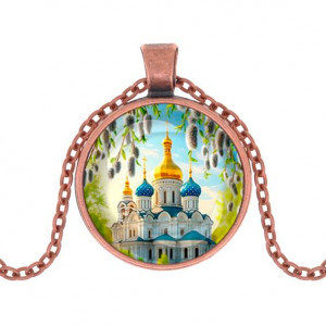 C1161030 Кулон, цвет медь, с цепочкой, Храм и вербы