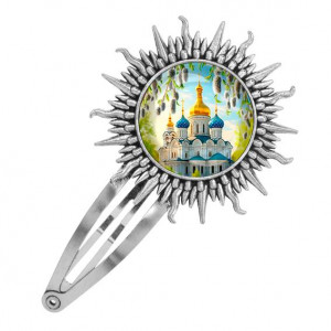 C1161045 Заколка металлическая, цвет серебро, Храм и вербы