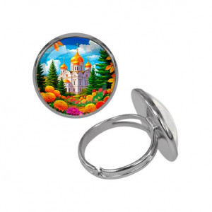 C1162015 Кольцо металлическое, цвет серебро, Храм и цветы