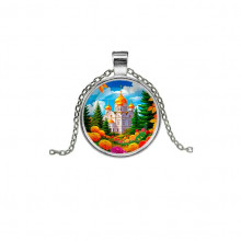 C1162026 Кулон, цвет серебро, с цепочкой, Храм и цветы