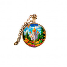 C1162028 Кулон, цвет бронза, с цепочкой, Храм и цветы
