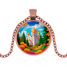 C1162030 Кулон, цвет медь, с цепочкой, Храм и цветы