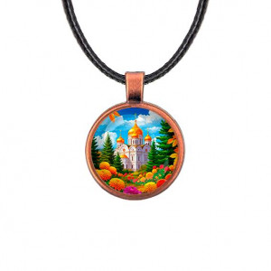 C1162031 Кулон, цвет медь, со шнурком, Храм и цветы