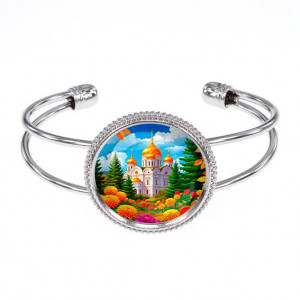 C1162034 Браслет металлический, цвет серебро, Храм и цветы