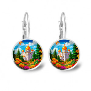 C1162038 Серьги металлические, Храм и цветы