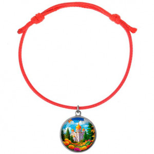 C1162052 Браслет из красного шнура, Храм и цветы