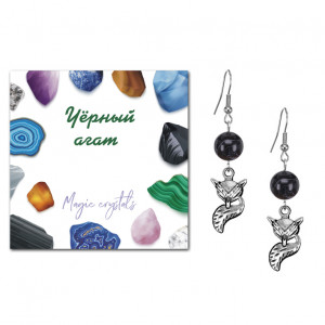 SEB07-22-03 Серьги Лиса (страсть, интуиция), Чёрный агат