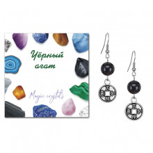 SEB07-22-13 Серьги Монета (богатство), Чёрный агат