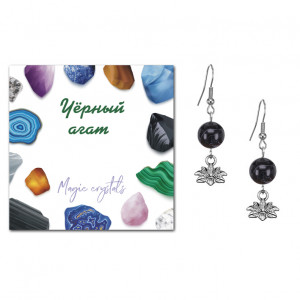 SEB07-22-15 Серьги Лотос (гармония и развитие), Чёрный агат