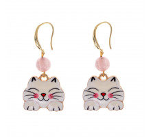 SEC-10-03 Серьги Кошка, розовый кварц
