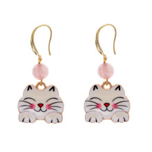 SEC-10-03 Серьги Кошка, розовый кварц