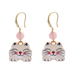 SEC-10-03 Серьги Кошка, розовый кварц