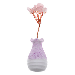 ST084-01 Фигурка Ваза с цветами, 8х2,5см, розовый кварц