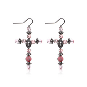 UD332-02 Серьги Крест, 5х2,5х1см, цвет розовый