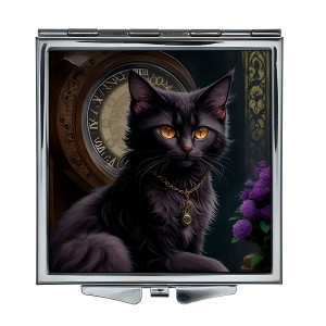 ZER2-0435 Складное зеркало квадратное Чёрный котёнок
