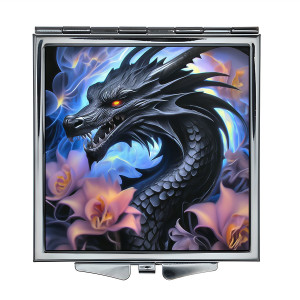 ZER2-0565 Складное зеркало квадратное Дракон и розовые цветы