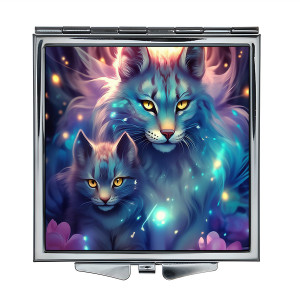 ZER2-0908 Складное зеркало квадратное Кошка и котёнок