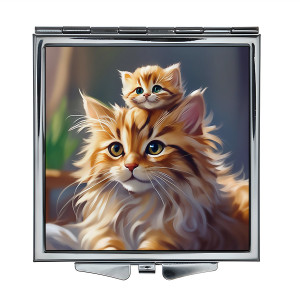 ZER2-0987 Складное зеркало квадратное Кошка и котёнок