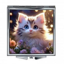 ZER2-0991 Складное зеркало квадратное Котёнок и цветы