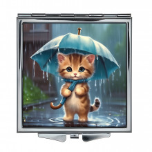 ZER2-1013 Складное зеркало квадратное Котёнок с зонтиком