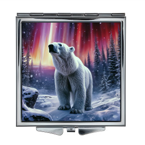 ZER2-1170 Складное зеркало квадратное Белый медведь северное сияние