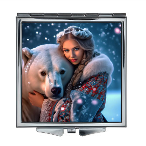 ZER2-1332 Складное зеркало квадратное Женщина с белым медведем