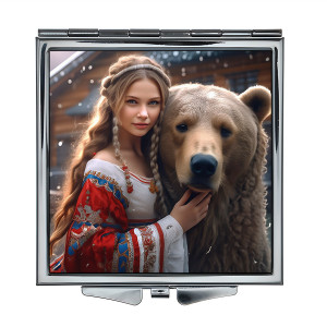 ZER2-1339 Складное зеркало квадратное Девушка и медведь